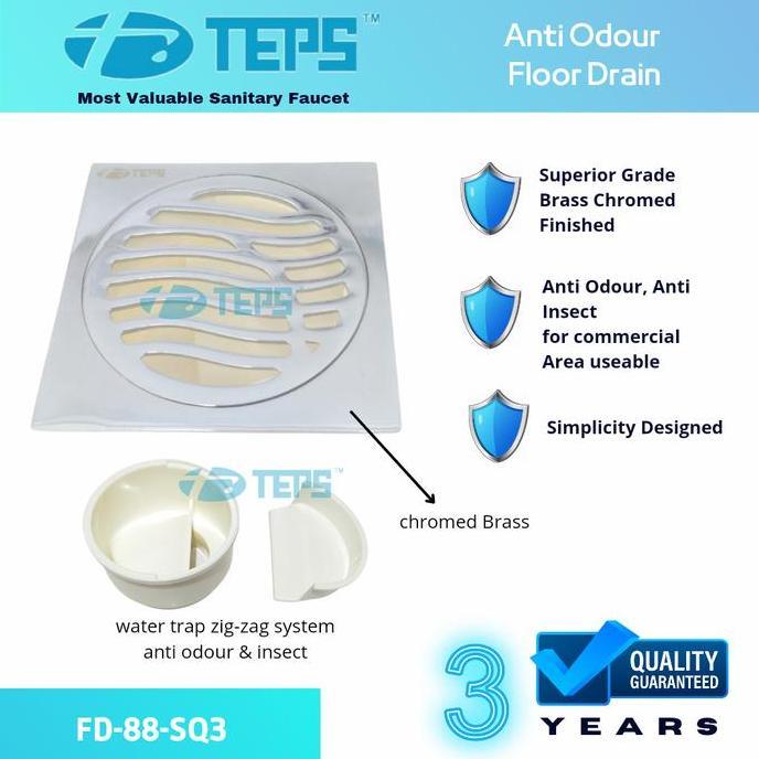 TEPS FD-88-SQ3 Floor Drain Stainer Saringan Got Kamar Mandi Anti Bau
