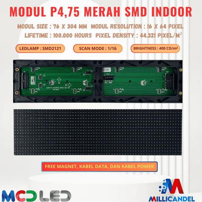 PANEL MODUL P4,75 P4.75 F3.75 F3,75 16X64 SMD MATRIX MERAH RED RG INDOOR