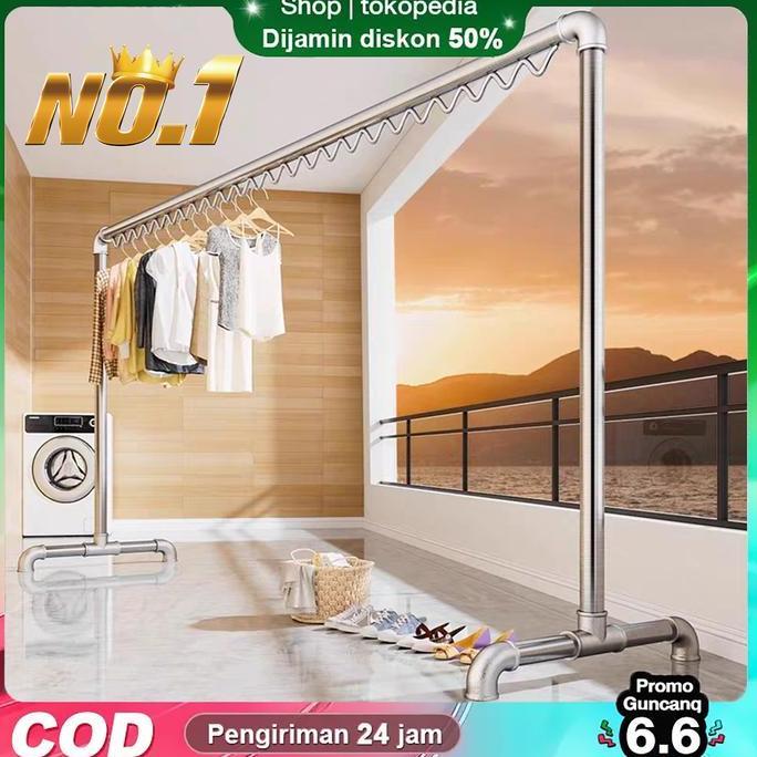 NAZALA sp Jemuran Baju Besi Stainless 200CM Jemuran Baju Outdoor Jemuran Gantungan Baju Besi Panjang