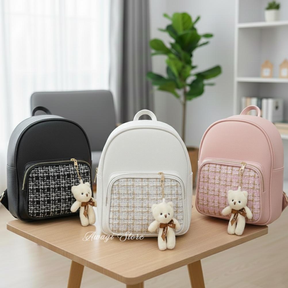 PREMIUM TAS RANSEL MINI KOREA STYLE AESTHETIC  RANSEL TERBARU 2025 FREE GANTUNGAN BONEKA BISA COD