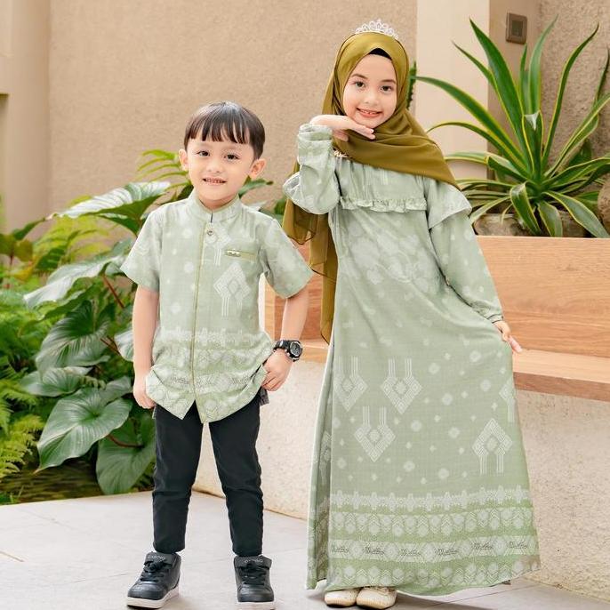 Maetha - Koko Lengan Pendek Anak Saffi Series Gamis Muslim Baju Sarimbit Lebaran Panjang