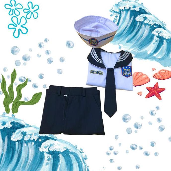 Kostum Baju seragam pelaut sailor popeye popaye cilik anak nahkoda kapal anak pakaian setelan set ju