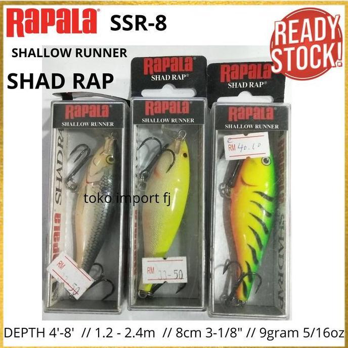 Umpan Pancing 8cm 9gram 1.2-2.4m Rapala SSR-8 Shallow Runner ShadRap - Lure Casting Umpan Pancing Um
