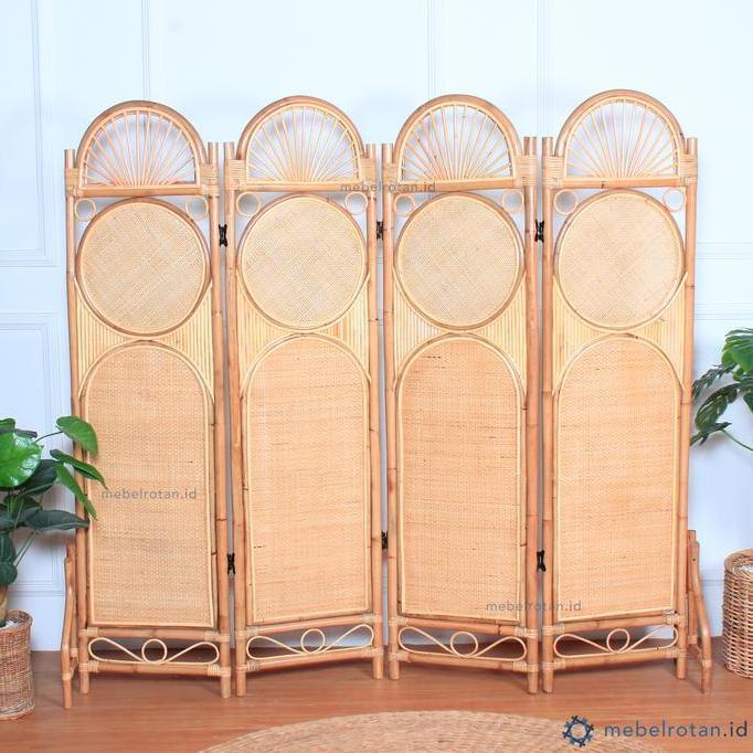 Sketsel / penyekat kayu rotan asli/alami - 4daun