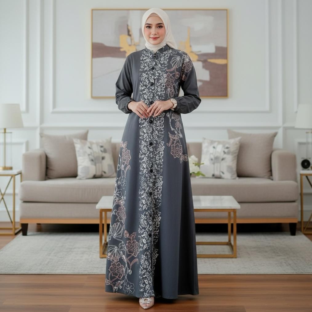 Cuci Gudang  Batik Jihud - Gamis Cap Twill Rayon Terbaru Homedress Busui Kancing Jumbo Syar'I Premiu