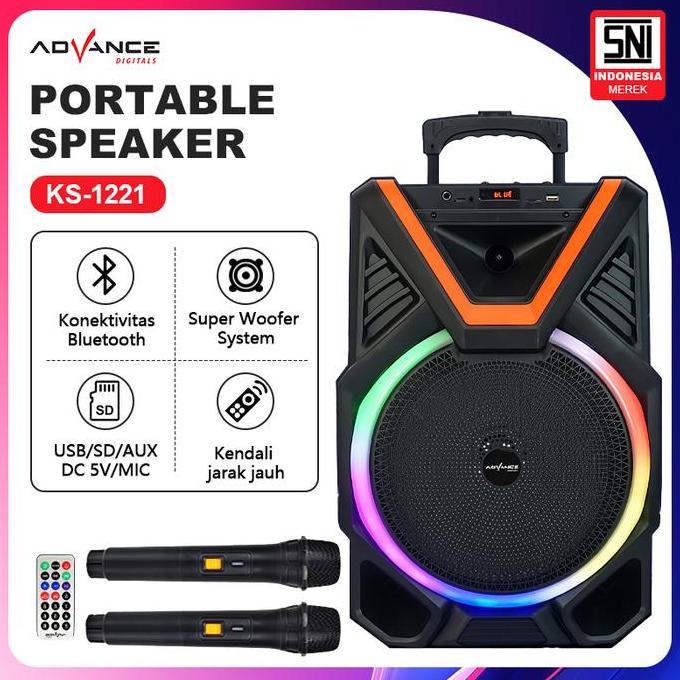 REBEKA.TOKO - ADVANCE FREE 2 MIC 12INCH SPEAKER BLUETOOTH BASS KS-1221 SALON AKTIF BLUETOOTH FULL BA