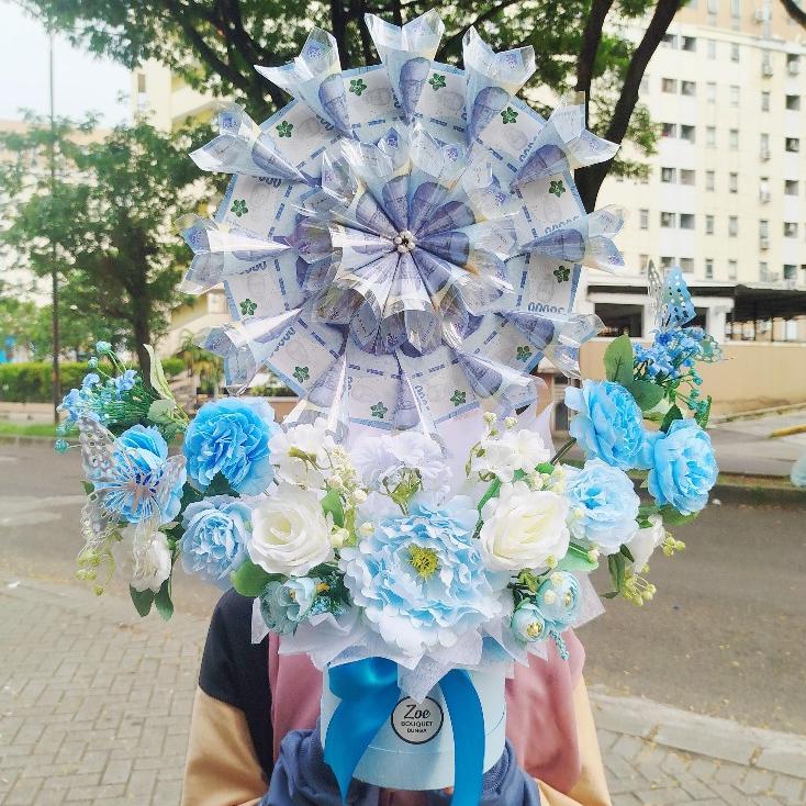 [Hello.missflorist] Buket Uang Kincir Bloombox bunga artificial Buket Uang Wisuda Keranjang Money bo