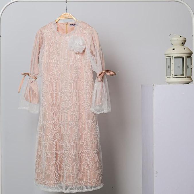 Little Glam Baju Muslim Anak Perempuan / Gamis Anak Putih / Baju Raya Anak - Ciara Dress Ready
