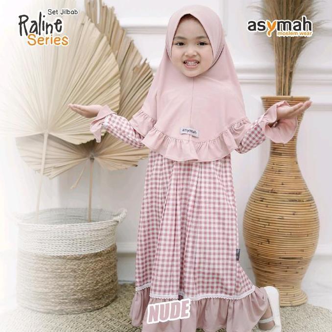 LIMITED EDITION  Gamis Anak Kotak-Kotak Bahan Katun Raline Series Warna Nude By Asymah Termurah