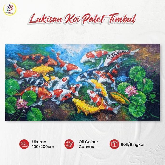 Terlaris Lukisan Ikan Koi Palet Timbul Berkualitas 200X100