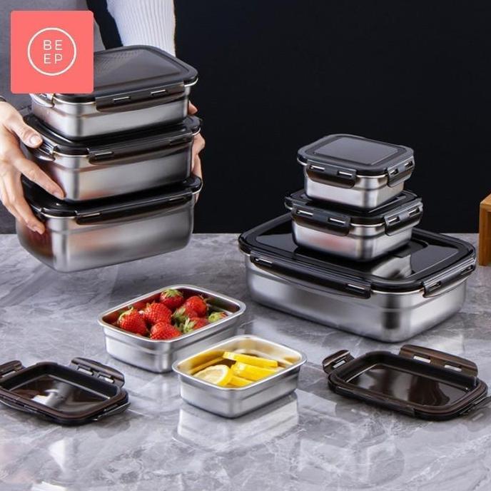 Kotak tupperware stainless foodgrade makanan penutup klip kedap udara