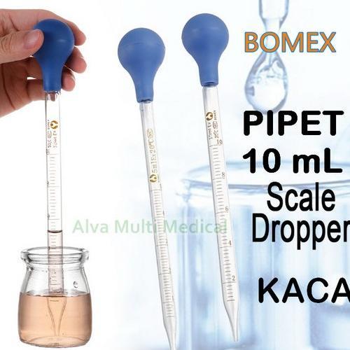 Ready Pipet Ukur 10 ml / Maat Pipet Kaca / Drop Pipet Dengan Bulb Karet / Dropper Pipette 10 mL Kaca