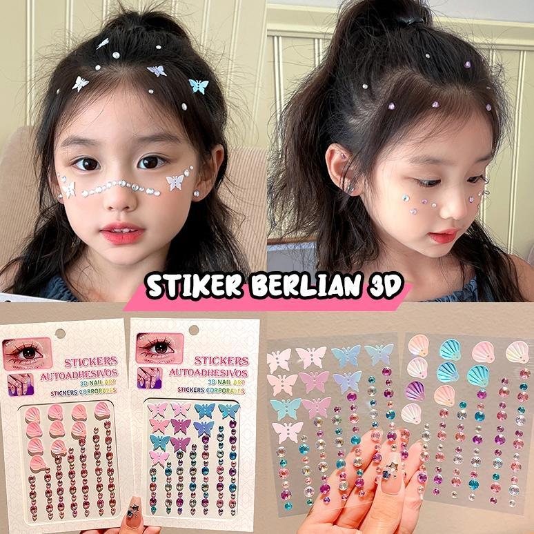 ROVEDCITY Stiker Dekorasi Wajah Berlian Anak-Anak Makeup Crystal Kupu-Kupu Stiker Makeup 3D Mutiara
