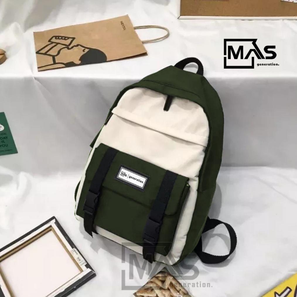 BEST SELLER TAS RANSEL SEKOLAH PRIA WANITA KANVAS GARIS-GARIS