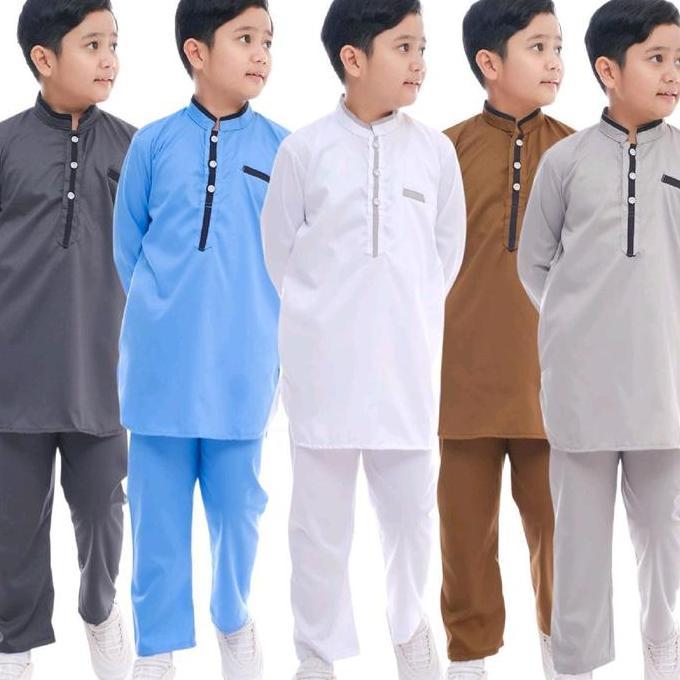 4-14tahun stelan baju koko pakistan anak laki laki bahan katun toyobo  Muslim Setelan Kurta Celana P