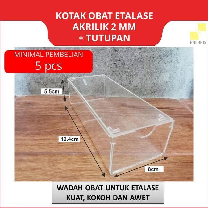 // KOTAK OBAT KECIL + TUTUPAN, WADAH OBAT APOTIK, ETALASE OBAT AKRILIK ''