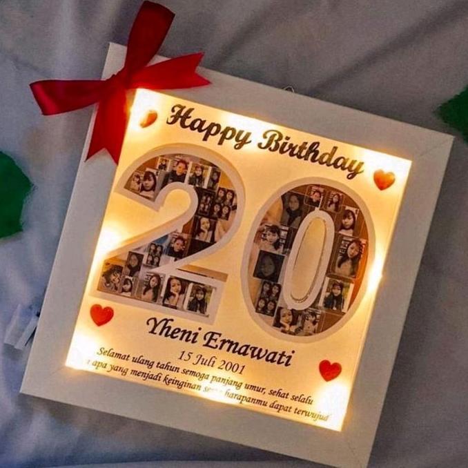 25x25cm lampu hias LED scrap box bingkai frame foto popup 3D angka mozaik foto hadiah kado gift hamp