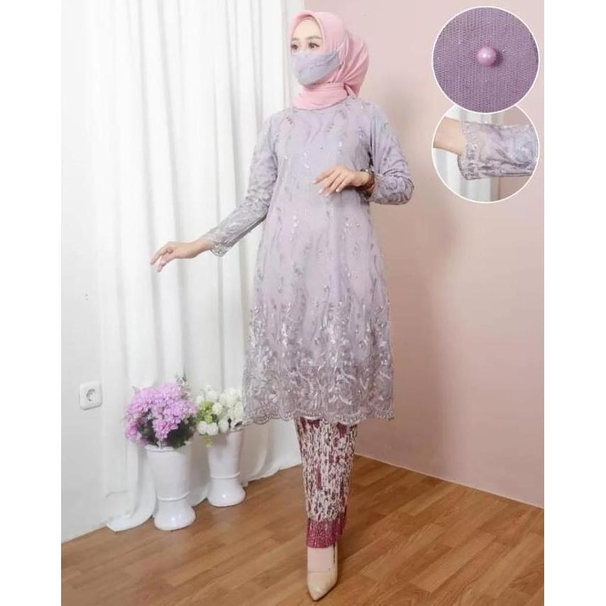 DV5 - Setelan Kebaya Modern Tunik Tulle Bordir Ukuran Jumbo LD 130//Setelan Kebaya Jumbo