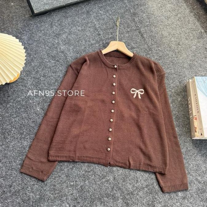 DS59 >> IMELDA CARDY - KNIT RIBON CARDIGAN RAJUT PITA SATU BORDIR CARDIGAN FULL BUTTON PREMIUM