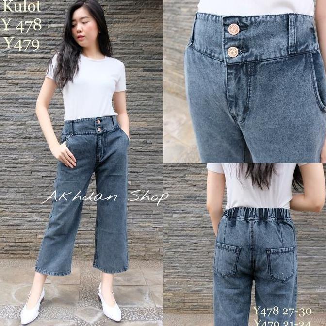 DV157 >> THISJEANS - High Waist Celana Kulot Jeans Wanita Pinggang Karet Non Stretch Kancing Dua 505