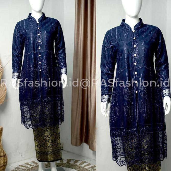 DF116 >> Setelan Kebaya Tunik Tile Arsy Model Kancing Depan Kombinasi Rok Songket Lilit