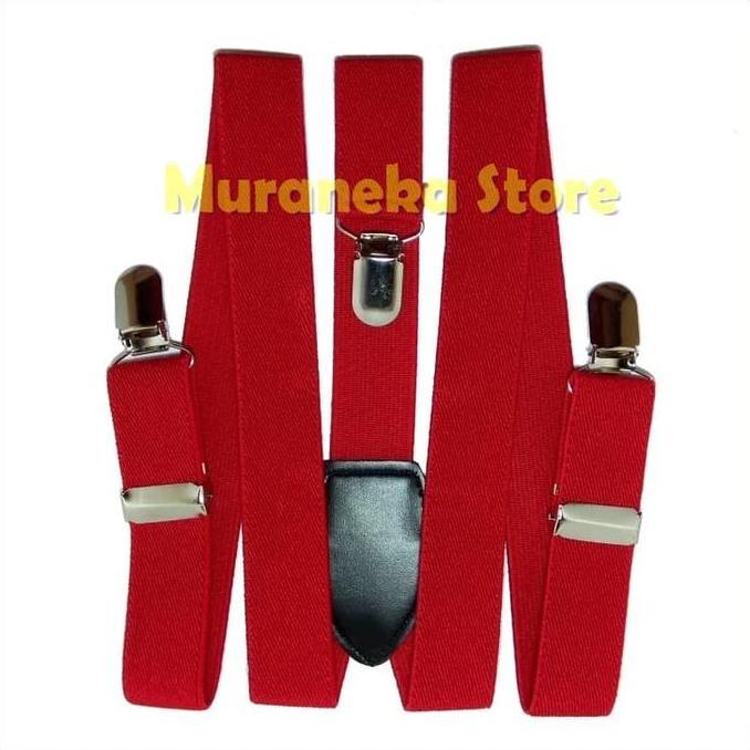 Bretel Suspender MERAH Red Baju Dewasa Polos Tali Kodok Jojon gesper Ready