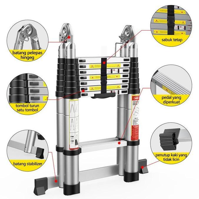BOWEITI TANGGA LIPAT ALUMINIUM TELESKOPIK 5M DOUBLE TELESCOPIC LADDER