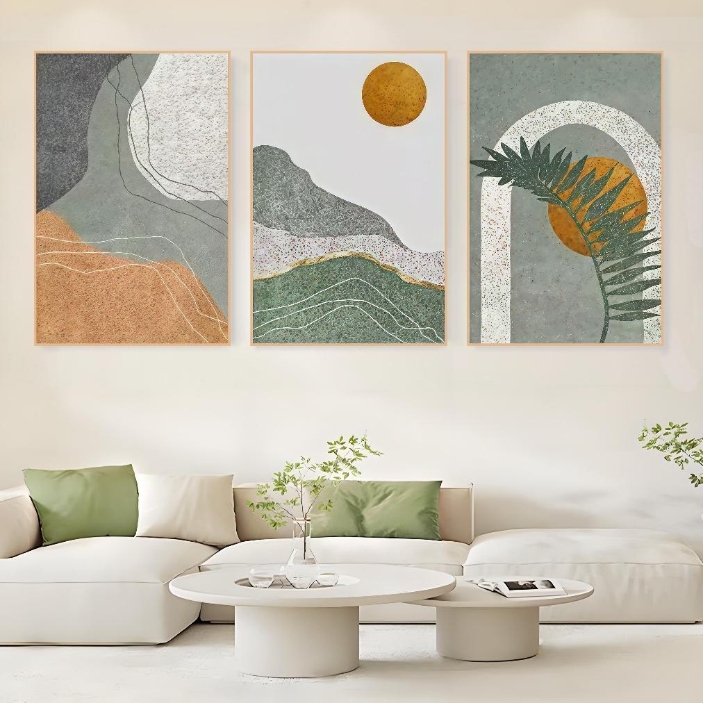 Hiasan Dinding Ruang Tamu Minimalis 40x60cm - Lukisan Tanaman Hijau Elegan