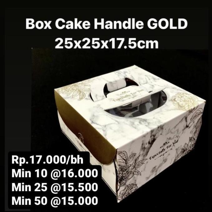 Box Cake Handle GOLD 25x25x17.5cm
