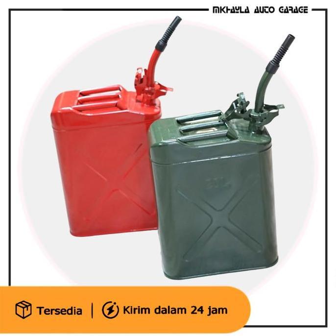 Jerigen Besi 20 Liter + Corong - Model Tutup Klip - Jerigen Offroad Restock