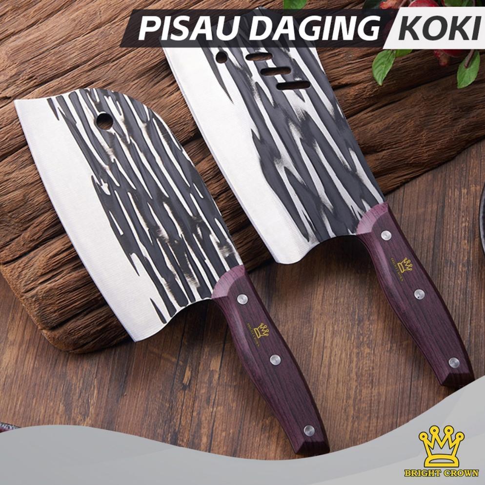 cuci gudang bright crown set pisau koki dapur super tajam stainless gagang kayu / golok cacah daging