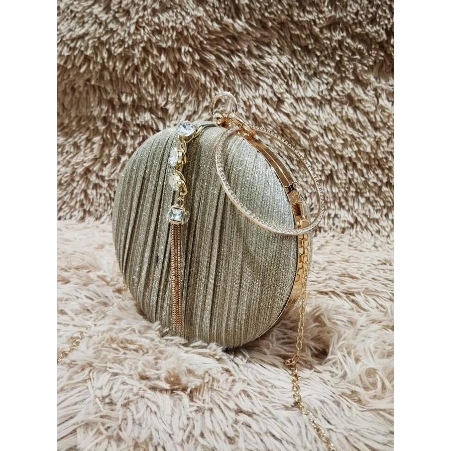 MFB 11956 CLUTCH PESTA BULAT  TAS KONDANGAN MEWAH ELEGAN Wanita LM