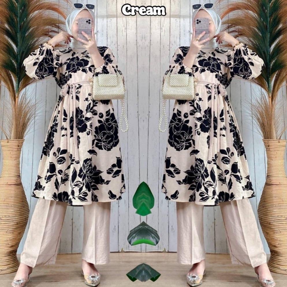 Unik One Set Cantik Elegan Mewah Lebaran Setelan Tunik Celana Wanita Kd-B01