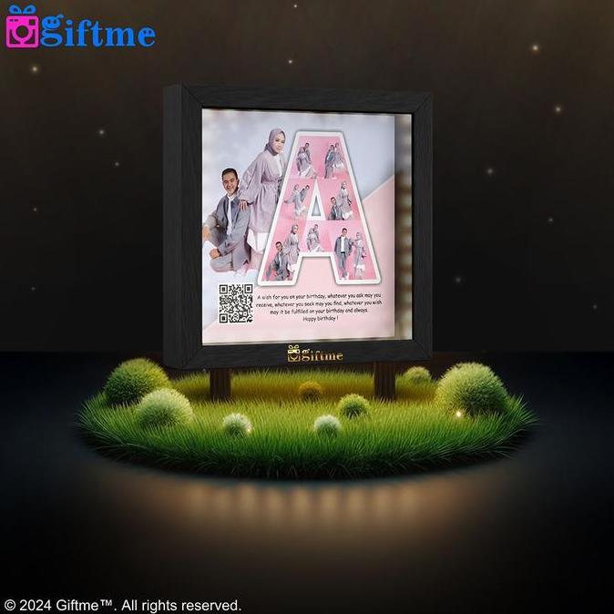 GIFTME Cetak Foto Kolase Huruf dengan Bingkai Foto 3D dan Lampu LED bisa Request Desain