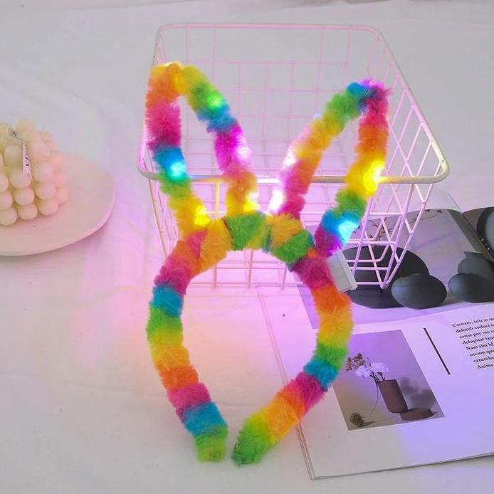 Bando Kelinci LED Rainbow Aksesoris Rambut Anak Nyala Rabbit Hairband murah