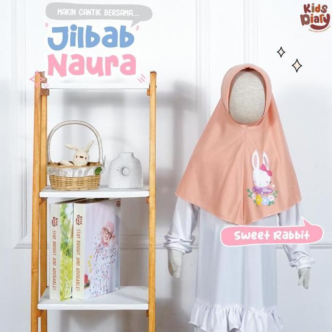 Kids Diary Naura Jilbab Bergo Instan Anak Kaos Gambar Sablon 1-10 Tahun Kerudung Muslim Bahan Katun 