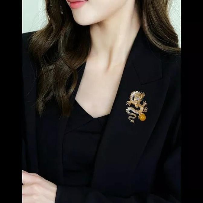 SUSTOMA Bross Hijab Naga Bola Kuning Lapel Pin Bros Jas Bros Jas Wanita Korea Pin Jas Wanita Pria Ba