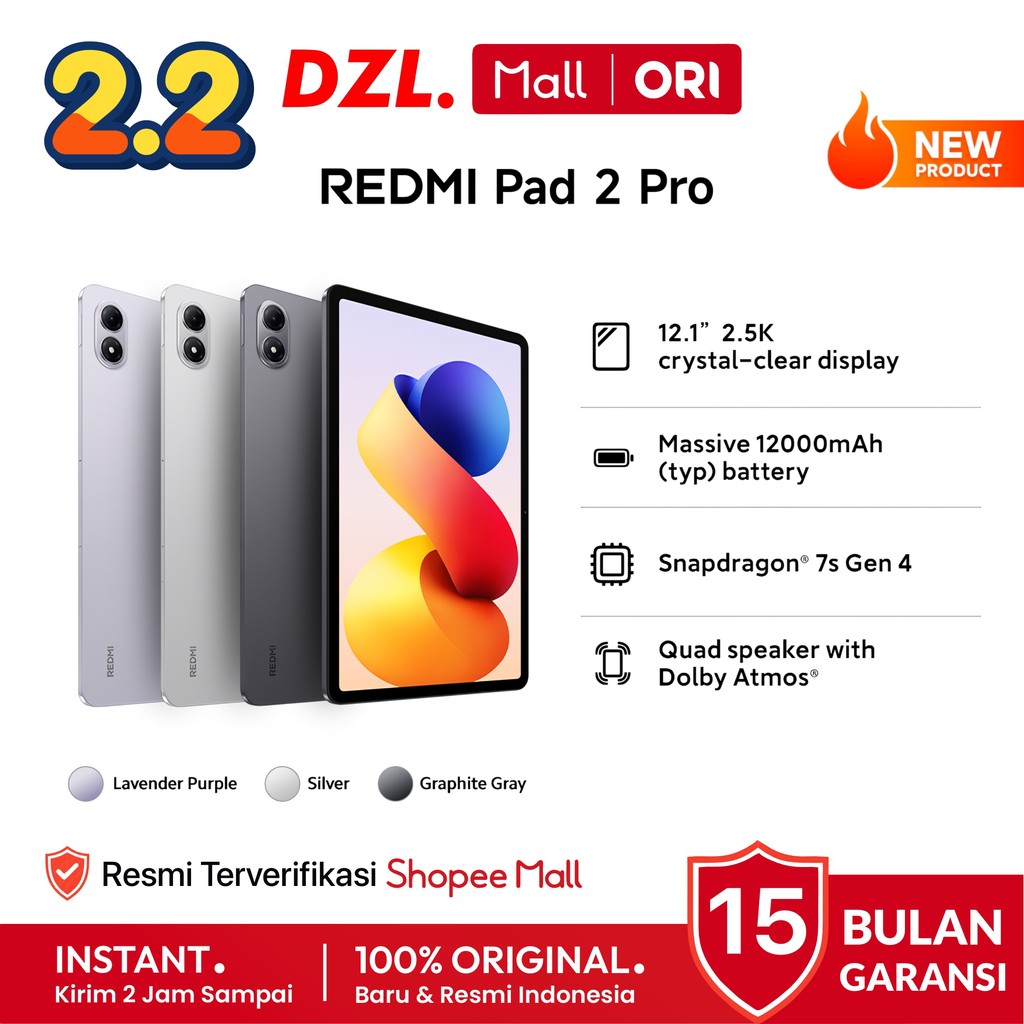 DZL - Tablet XIAOMI Redmi Pad 2 Pro 8/256 GB Tab Wifi Only Original Garansi Resmi Official Store Ori