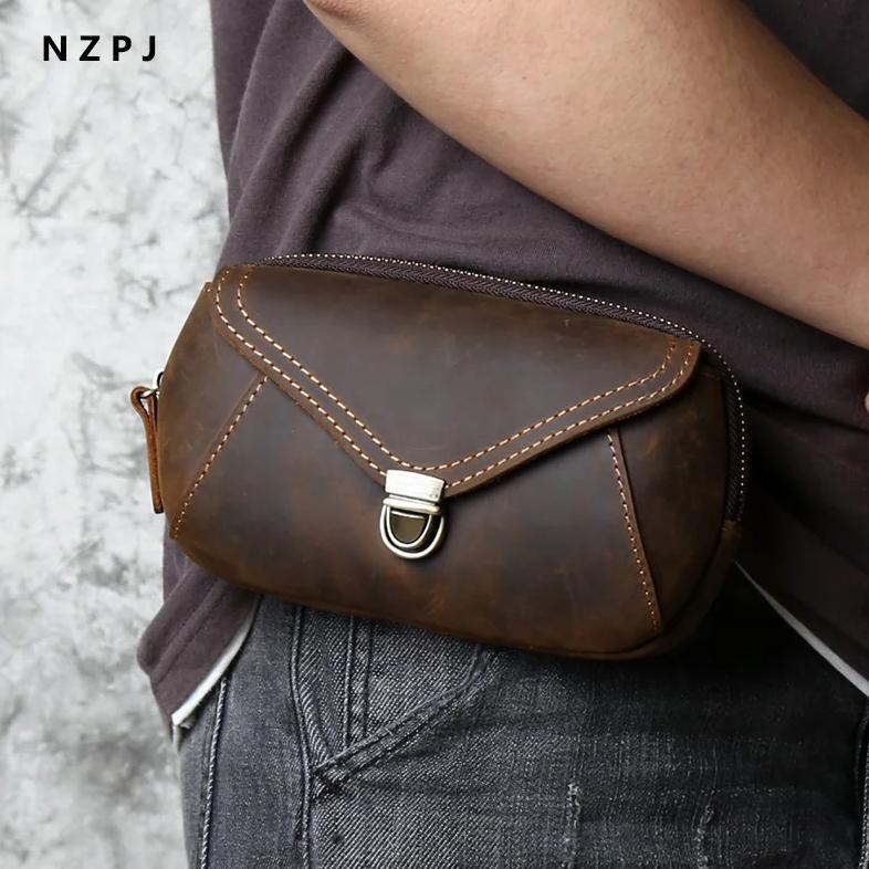 Retro Leather Men's Mobile Phone Bag Crazy-horse Leather Waist Bag Top Layer Cowhide Clutch Cross-bo