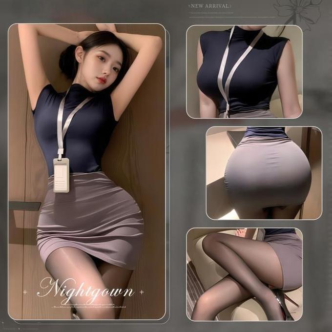 Korean Style Slim Fit High Waist Skirt Set Lingerie Seksi Sekretaris Wanita Cosplay Pakaian sekretar