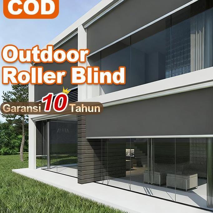 Tirai Gulung Anti Hujan Roller Blind Outdoor Blackout 60% Tirai Teras Anti Panas Dan Hujan Tahan Ang