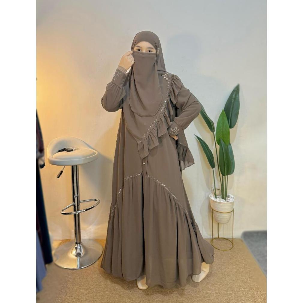 ABAYA DUBAI Set Hijab Syari Mutiara Plus Pashmina FREE cadar