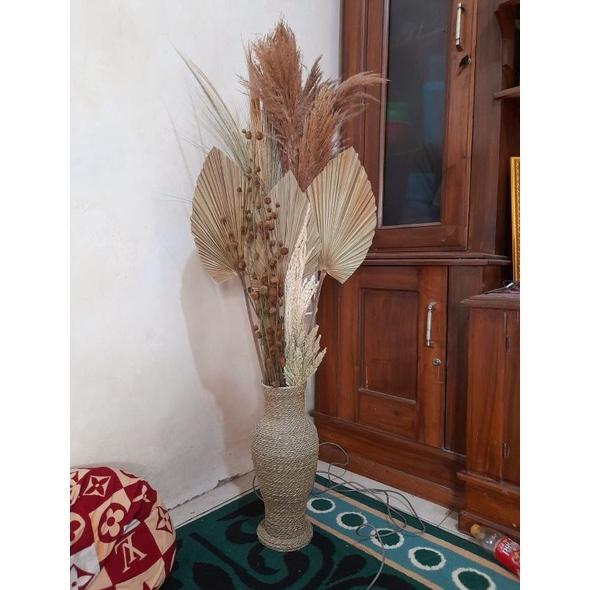 paket aesthetic + vas guci ukuran 40cm + hiasan sudut ruangan + paket bunga kering dekorasi