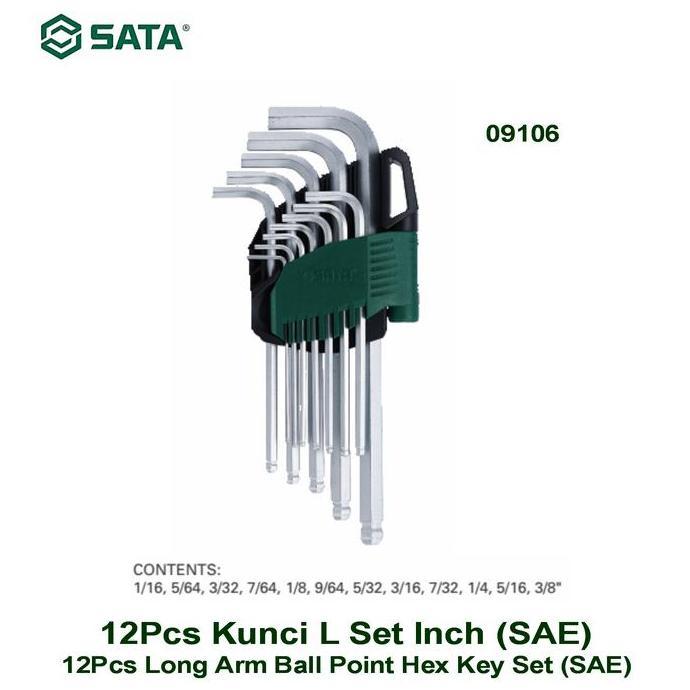 Kunci L Sata Panjang Ballpoint / Ball Point Hex Key Long 12Pcs 09106