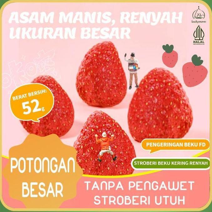 Frutting- LuckymoreHalal Stroberi Beku Kering Renyah 52G - Cemilan Sehat Dan Alami | Stroberi Beku K