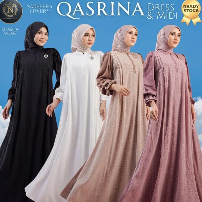 Diskon [Bisa Cod] Qasrina Dress Midi Nadheera Luxury Terbaru Babydoll Brukat Sp Khadijawear Qarina