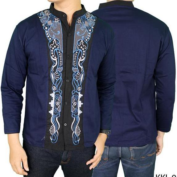 Spesial Baju Koko Pria Lengan Panjang Katun Biru Dongker Kkl 04