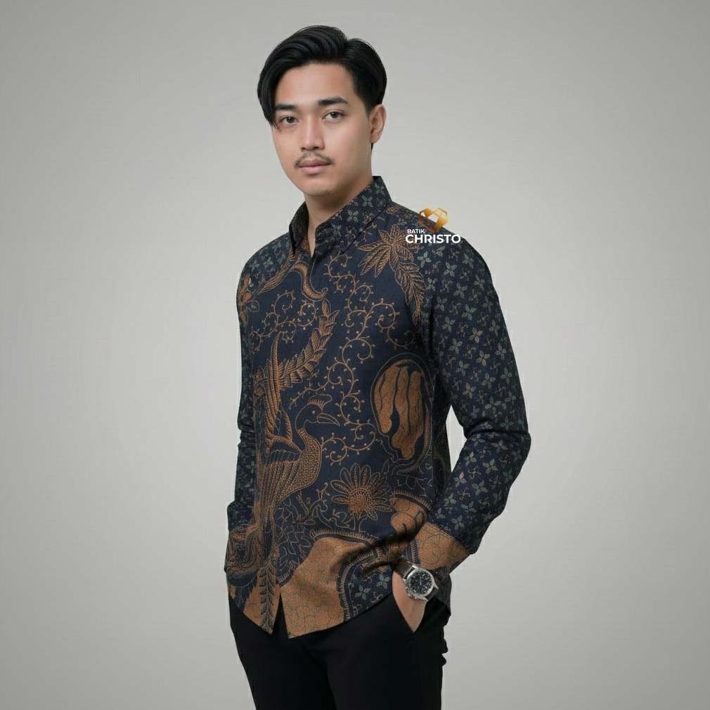 FREE ONGKIR KEMEJA BATIK PRIA BAJU LENGAN PANJANG SLIMFIT LAPIS FURING BATIK CHRISTO 1247 BAHAN KATU