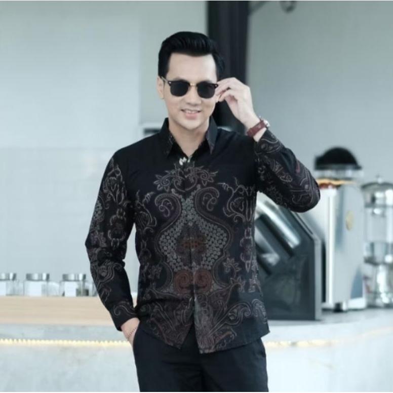 FREE ONGKIR KEMEJA BATIK PRIA LENGAN PANJANG SIZE S M L XL XXL SLIM FIT