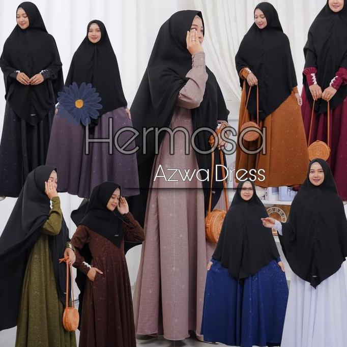 Miliki [Gamis Hermosa]Gamis Hermosa Wolfis Embos Motif Azwa Coklat Tua-Gamis Syari Coklat Tua-Gamis 